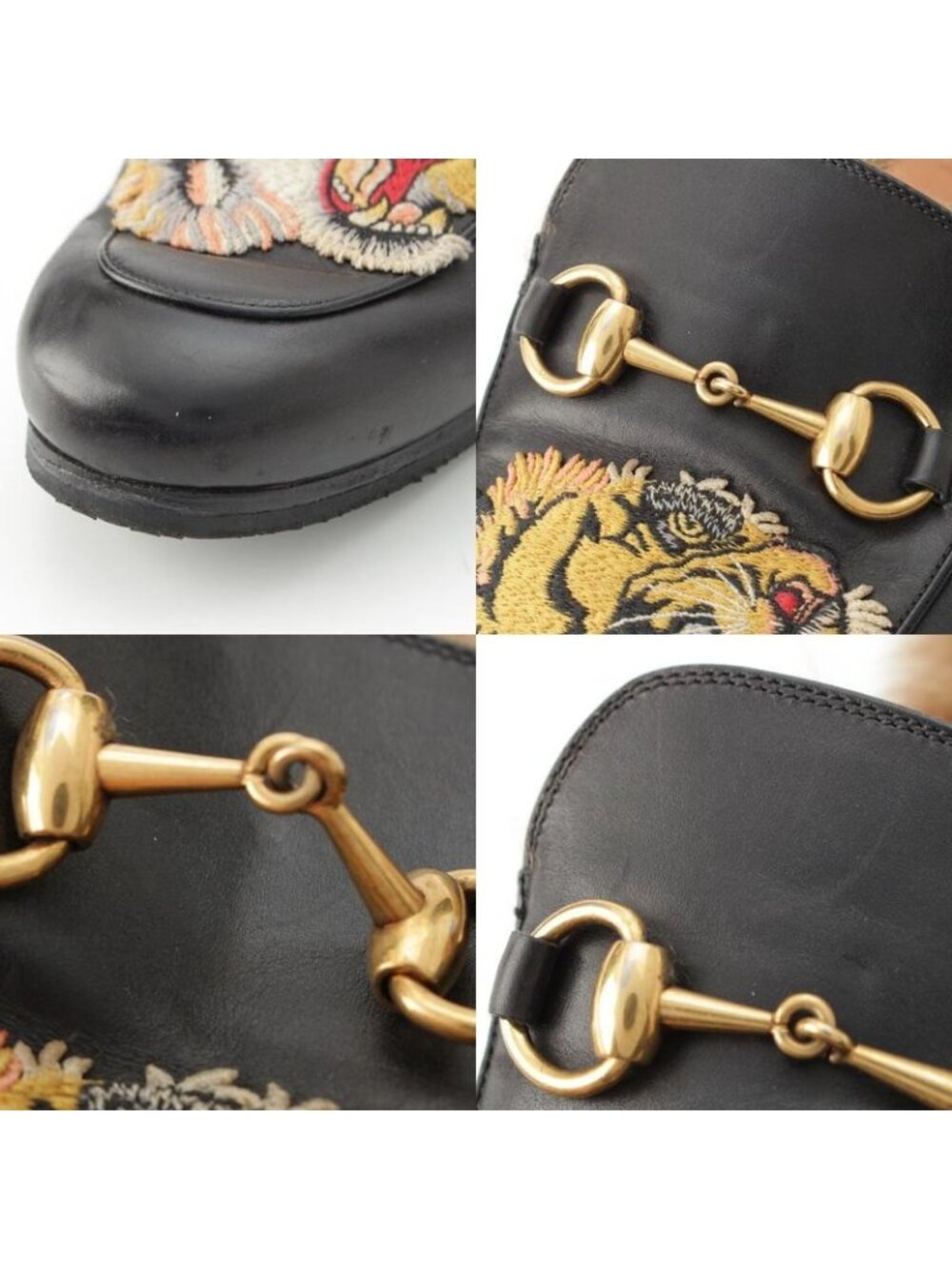 ★SOLD★ Gucci Leather Furbit Tiger Pattern Slip on Loafers Black - Picture 9 of 10